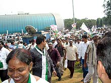 Praja Rajyam Party stage dharna