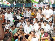 Praja Rajyam Party stage dharna