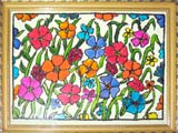 Glass painting of colourful flowers