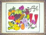 Glass painting of fruits and wine glasses