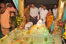 Govardhan hill replica with cake