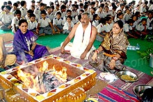 Lakshmi Ganapathi Homam performed at Sri Sathya Sai Vidya Vihar